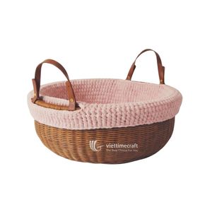 Cesta de Almacenamiento Redonda de Ratán Ecológica con Borde de Punto Afelpado, Cesta Decorativa Moderna Multifuncional para Guardería, Picnic, Cama para Mascotas - Product Image 2