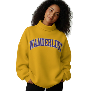 <b>Net</b> Style Women's Autumn Fashion Mockneck Oversized Knitted Printed Embroidered Fleece Sweatshirt-Customizable 100% Cotton - Product Image 1