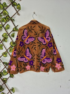 Fabulosa Chaqueta Corta de Terciopelo con Bordado de Mariposas, Estilo Duster, para Invierno, con Cuello Suzani, Abrigo Corto Cálido para Primavera y Fiestas - Product Image 6