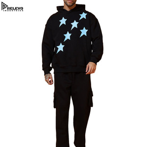Nouvel ensemble de survêtement pour homme à capuche, imprimé écran étoiles, style streetwear, couleur unie, haute qualité, séchage rapide, respirant, 100 % coton - Product Image 1