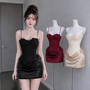 Robes mini sexy plissées en dentelle pour femmes, taille naturelle, coupe ajustée, sans bretelles, en mousseline, décontractées, lavables, prix d'usine, personnalisables - Product Image 6