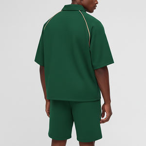 Ensemble court 2 pièces d'été pour homme grande taille en coton 100% de haute qualité, style streetwear, avec polo brodé ou imprimé sur mesure - Product Image 3