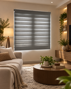 Stores zébrés horizontaux modernes en bambou, filtrant la lumière, bloquant les UV, installation au plafond pour fenêtre à battant, style minimaliste - Product Image 1