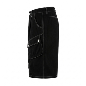 Shorts en jean baggy pour hommes et femmes, vente en gros, été, délavés, style Hip Hop Streetwear, taille mi-haute, ourlet brut, décontractés, utilitaires, style workwear, grandes poches - Product Image 1