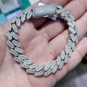 925 Sterling <b>Silver</b> Moissanite Cuban <b>Bracelet</b> Iced Out Chain Link <b>Bangle</b> Round Brilliant Cut Unisex Hip Hop Jewelry - Product Image 4
