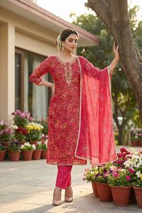 Pure Organza Banarasi Digital <b>Suit</b> Set with Handwork Dupatta <b>Fancy</b> Work Heavy Santoon Bottom Ethnic Wedding Party Wear Outfit - Product Image 4