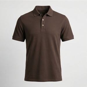 Polo de Manga Corta para Hombre, Color Marrón, 100% Algodón Piqué, Casual, Transpirable, Corte Regular, Diseño de Punto Sólido - Product Image 1