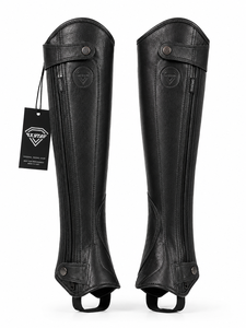 Black Genuine Leather Horse Riding <b>Half</b> <b>Chaps</b> Equestrian Zipper Side Pleated Equestrian Gear Wholesale Rate Custom <b>Half</b> <b>Chaps</b> - Product Image 5