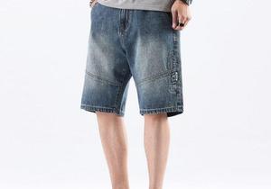 Men's Mid Waist Denim Bermuda Shorts Solid Color Cotton Fabric <b>Button</b> <b>Fly</b> Casual Style Breathable Woven Material - Product Image 2