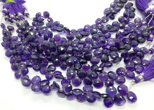 Perles de pierres précieuses en améthyste naturelle africaine facettée en forme de cœur, 8-9 mm, 8 pouces, vente en gros - Product Image 2