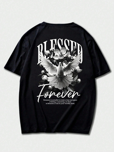 T-shirt formel pour homme en coton 100% tricoté à manches courtes, coupe droite, épaules tombantes, col en V, qualité supérieure, motif, grandes tailles, OEM - Product Image 4