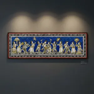 Obra de arte tradicional india Pattachitra, hecha a mano, con la imagen del Señor Krishna en la procesión real, para colgar en la pared de la sala de estar. - Product Image 5
