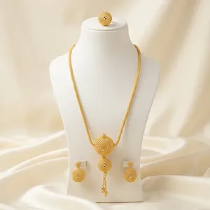 Elegante Juego de Collar con Colgante de Bola de Latón Chapado en Oro Estilo Dubái para Mujer, Cadena de Aleación para Boda, Diseño Clásico AC29N0027LY - Product Image 2