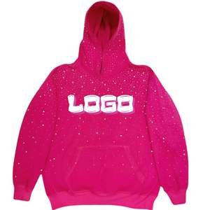 Sweat-shirts à capuche unisexes surdimensionnés 100 % coton personnalisés, broderie de strass, logo personnalisé, automne-hiver, diamant - Product Image 1