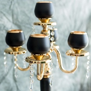 Black And <b>Gold</b> <b>Candelabra</b> With Crystal Drops For Home Decoration - Product Image 3