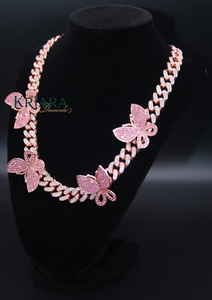 Rose Gold Plated Butterfly S925 <b>Statement</b> <b>Necklace</b> With Lab Grown Crystal Rhinestones Link Chain Women's Luxury - Product Image 6
