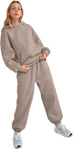 Conjunto Deportivo con Capucha para Mujer, Color Sólido, Corte Holgado, Sudadera y Pantalones Largos con Bolsillos Laterales, 100% Algodón, Otoño - Product Image 3