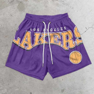 Shorts de basketball pour hommes personnalisés, couleur violette, avec imprimé dinosaure rouge, en mesh sublimé, cordon de serrage, taille élastique, coupe régulière, vêtements de sport - Product Image 2