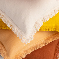 Housse de coussin carrée en lin épais brodée de fleurs, faite à la main avec franges, de luxe, style Euro Sham, avec pompons, certifiée OEKO-TEX, pour hôtel