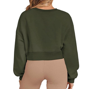 Sudadera Corta de Color Sólido para Mujer, 100% Algodón, Manga Larga, Bordado Personalizado, Estilo Casual, Servicio OEM al por Mayor - Product Image 3