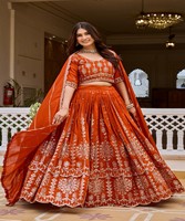 Ensemble Lehenga Choli en coton imprimé sérigraphié pour femme, avec blouse, style ethnique Bollywood, en stock, 86293 Ram-188
