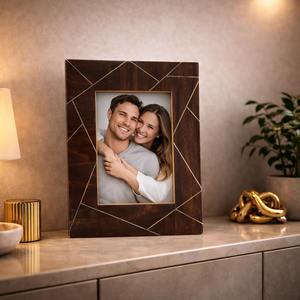 <b>Round</b> Wood Resin Photo <b>Frame</b> with Gold Accents Elegant Tabletop Design Home Decor Customized Picture <b>Frame</b> Vertical Table Decor - Product Image 4
