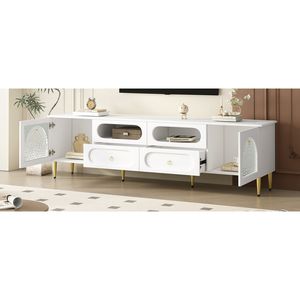 U-Can Retro 78.8 ''Anti-punta di intrattenimento Media Center Cabinet 6 metallo gambe 85'' soggiorno 2 armadi 4 TV Stand - Product Image 4