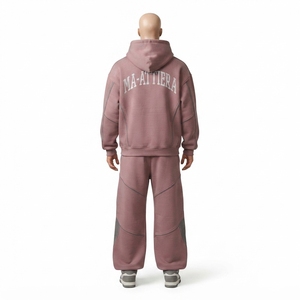 Conjunto de Sudadera con Capucha y Pantalones Deportivos para Hombre, Color Malva Lavado, con Cierre, de Algodón y Felpa, Estilo Urbano, Venta al Por Mayor OEM - Product Image 3