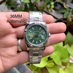นาฬิกาอัตโนมัติคุณภาพสูงขนาด 36 มม. พร้อมหน้าปัดลายรังผึ้งสีเขียวขอบหน้าปัดแบบฟลูเต็ด ตัวเรือนสแตนเลส - Product Image 1