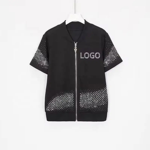 Survêtement unisexe noir à fermeture éclair, manches courtes, motif à pois, respirant, style sportif, longueur intégrale, en polyester, pour adulte, tenue d'été. - Product Image 2