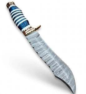 Couteau utilitaire d'extérieur en acier Damas forgé à la main Iron Crown Forge, manche en bois stabilisé bleu, OEM disponible, pointe tombante de 4 mm d'épaisseur - Product Image 1