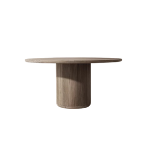 Scandinavian Minimalist <b>Outdoor</b> Dining <b>Table</b> Solid Teak <b>Round</b> Slatted Top Cylindrical Pedestal Base for Patio Garden Dining - Product Image 4