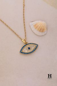 Pendentif de protection œil de luxe, collier en or 14K/18K avec diamants de laboratoire/naturels, fournisseur de bijoux en gros - Product Image 2
