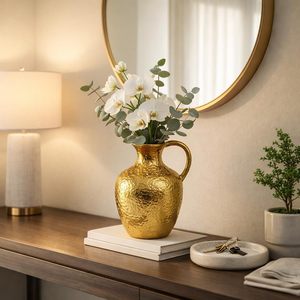 Vase en métal martelé en aluminium avec poignée, pour table, étagère et entrée, résistant à la rouille, pour salon et terrasse - Product Image 6