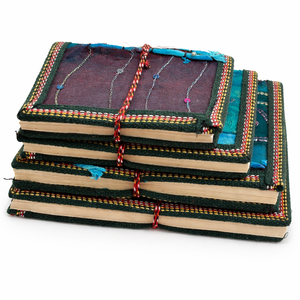 Handmade Patchwork Embroidered <b>Silk</b> Journal Set with Deckle Edge Paper Eco Friendly Vintage Notebook Bulk Gift Set - Product Image 1