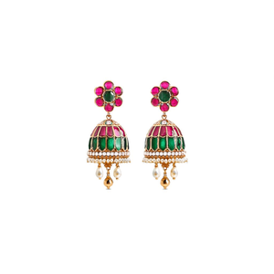 18K Gold Plated Pearl and Diamond Jadau Jhumki <b>Earrings</b> for Wedding and Party - Product Image 2