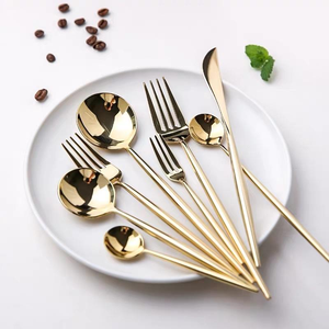 Ensemble de couverts en acier inoxydable plaqué or, plusieurs tailles, fourchette, cuillère, couteau, pour cuisine - Product Image 1