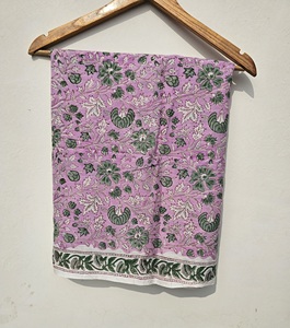 Hand Block Print Cotton <b>Sarong</b> Pareo Pink Green Floral Beach Wrap Lightweight Boho Botanical Cover Up Women Hand Block Print Pin - Product Image 4