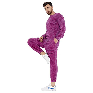 Ensemble de survêtement d'hiver délavé à l'acide pour homme, coupe ample, avec patch personnalisé, 2 pièces (T-shirt à manches longues et pantalon long) - Product Image 4