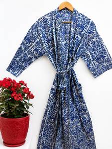 Bata Kimono Floral de Lujo 100% Algodón para Mujer, Estampado Digital, Transpirable, Ligera, para Verano, Ropa de Estar por Casa, Cuello en V - Product Image 4