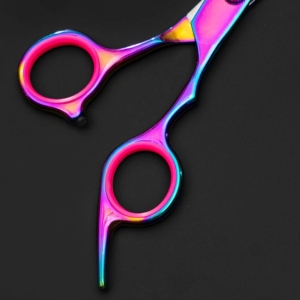 Rainbow Stainless Steel Right-Handed Long Handle <b>Thinning</b> Scissor Pink <b>Ring</b> Handle Barber Salon Hair Cutting Shear Sharp 6.5 - Product Image 3