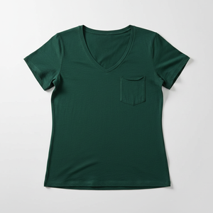 T-shirt à col en V pour femme, style streetwear, avec poche, manches courtes, tissu doux, coupe ample, logo personnalisé, OEM, vente en gros, fournisseur en vrac - Product Image 4