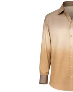 เสื้อเชิ้ตผู้ชายสีเบจออมเบร ผ้าฝ้ายพรีเมียม แขนยาว ติดกระดุม สวมใส่ได้ทั้งแบบลำลองและเป็นทางการ รับผลิตตามสั่ง (OEM) จำหน่ายส่ง - Product Image 3