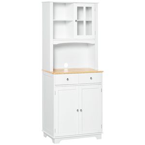 Ampio credenza dispensa da cucina bianca da 67 pollici con ante a telaio e ripiano per microonde, 2 cassetti - Product Image 1