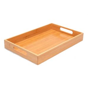 Premium Modern Handcrafted <b>Solid</b> Teak <b>Wood</b> Rectangular Eco-Friendly Serving Tray for Food Coffee Tea Decor with Handles - Product Image 2