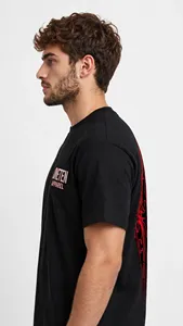 Oneten Apparel <b>Men's</b> <b>Black</b> Short Sleeve T-<b>Shirt</b> O-Neck Streetwear With <b>Red</b> Hand Graphic Print On Back - Product Image 2
