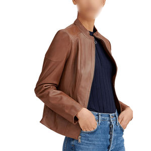 Blouson Bomber en Cuir Véritable Bordeaux Écologique Imperméable Automne-Hiver avec Ourlet Côtelé et Fermeture Éclair Boutonnée – Vente en Gros - Product Image 4