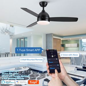 Ventilatore da soffitto LED moderno Yamiyu da 48 pollici, nero opaco, con asta integrata intelligente, compatibile con Alexa e Google Assistant - Product Image 4