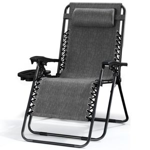 Chaise longue d'extérieur zéro gravité avec porte-gobelet, chaise de camping pliable portable en gris - Product Image 1