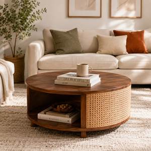 Table basse ronde en bois légère et portable de style nordique moderne avec plateau en panneau durable et écologique pour salon - Product Image 5